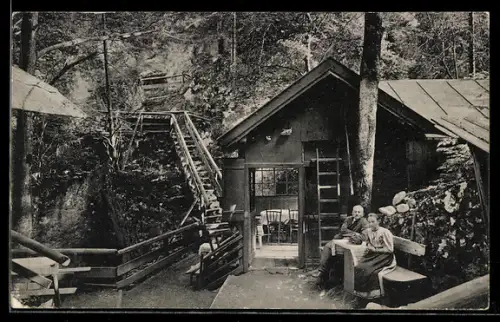 AK Salzachöfen bei Golling, Restaurant i. d. Salzachöfen, Felsschlucht mit Treppenaufgang