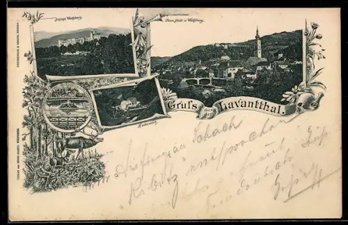 AK Wolfsberg /Lavantthal, Gasthaus Ruderwirth, Obere Stadt mit Kirche und Brücke