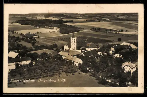 AK Hargelsberg /O.D., Ortsansicht mit Feldern, Fliegeraufnahme