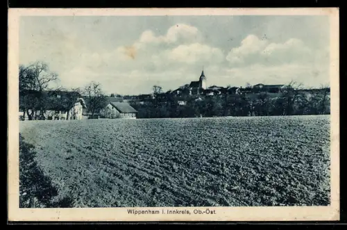 AK Wippenham i. Innkreis, Ortspanorama mit Kirche von einem Acker aus