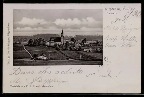 AK Wippenham /Innkreis, Ortsansicht mit Kirche u. Feldern