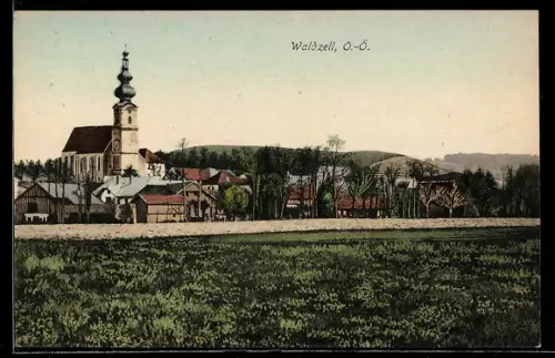 AK Waldzell /O. Ö., Kirche und Ortsansicht