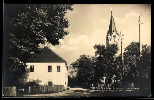 AK Thening, Post, Pfarrhaus und Kirche