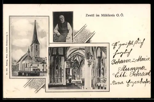 AK Zwettl i. Mühlkreis, Ortsansicht mit Kirche
