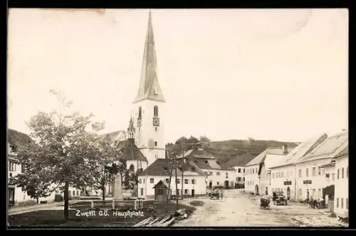 AK Zwettl /O.-Ö., Hauptplatz mit Kirche