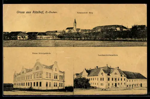 AK Ansfelden /O.-Ö., Ritzlhof, Totalansicht Berg, Neues Schulgebäude, Landesackerbauschule