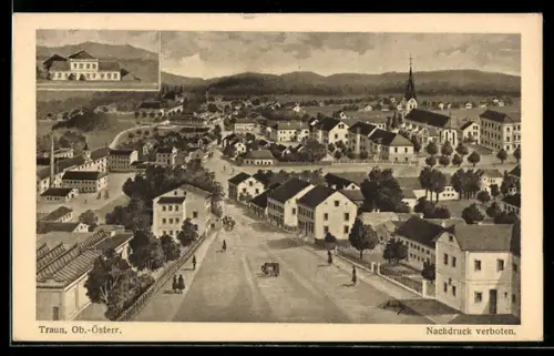 AK Traun /Ob. Öst., Panorama mit Kirche