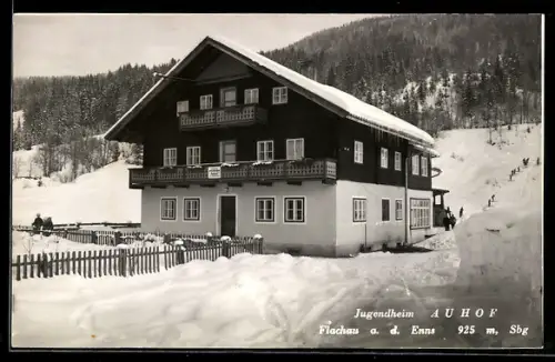 AK Flachau a. d. Enns, Jugendheim Auhof im Schnee