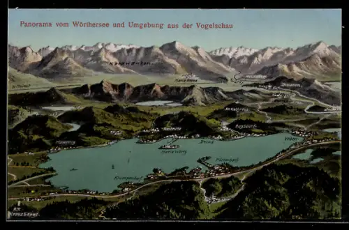 AK Maria Wörth, Panorama vom Wörthersee mit Umgebung