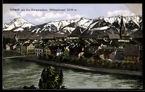 AK Villach, Teilansicht mit Karawanken und Mittagskogel