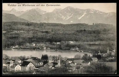 AK Velden am Wörthersee, Teilansicht mit den Karawanken