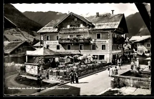 AK Neukirchen am Gross-Venediger, Gasthof Unterbrunn mit Strassenpartie