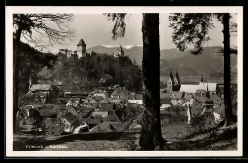 AK Friesach i. Kärnten, Panorama mit Burg und Kirche