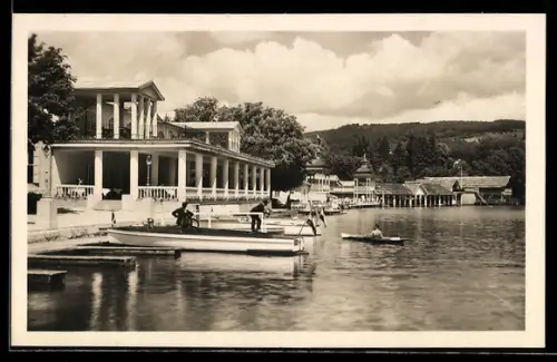 AK Velden a. Wörthersee, Promenade mit Bootsanleger