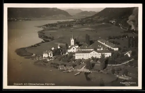 AK Ossiach am Ossiachersee, Kloster mit Kirche und Seeufer