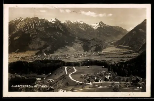 AK Bürserberg, Panorama mit Bludenz und Gebirgszug