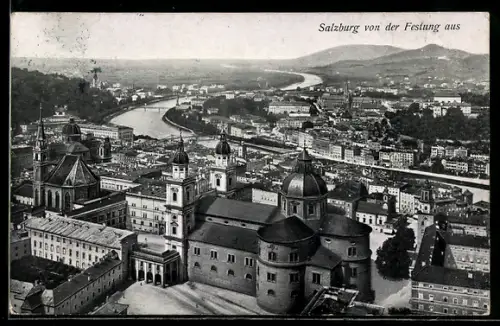 AK Salzburg, Blick von der Festung aus, Panorama mit Salzach und Dom