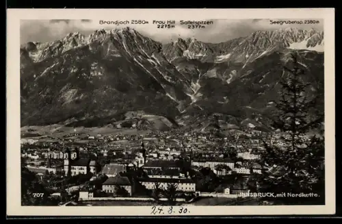 AK Innsbruck, Panorama mit Nordkette