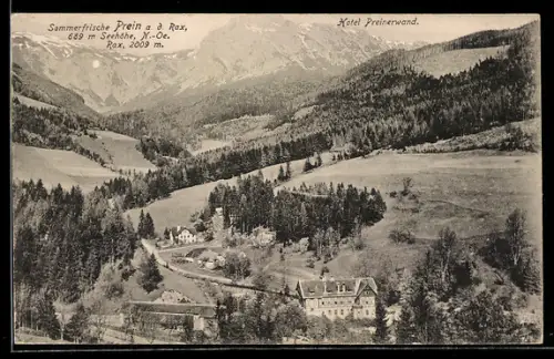 AK Prein a. d. Rax, Panorama mit Hotel Preinerwand