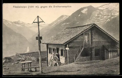 AK Krimml, Filzsteinalpe, Holzhaus gegen die Dreiherrenspitze