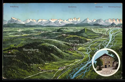 AK Obertrum am See, Gasthaus Haunsberg mit Umgebung aus der Vogelschau