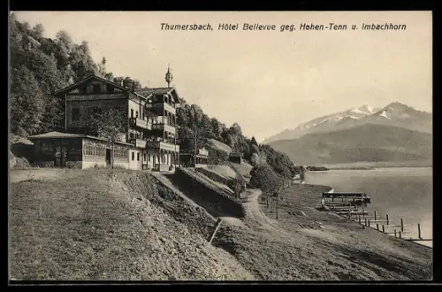 AK Zell am See, Thumersbach, Hotel Bellevue gegen Hohen-Tenn und Imbachhorn