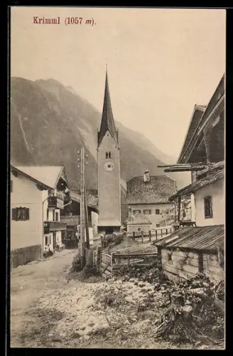 AK Krimml, Strassenpartie mit Blick zur Kirche