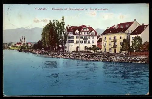 AK Villach, Draupartie mit Kinematograph und Heiliger Kreuzkirche