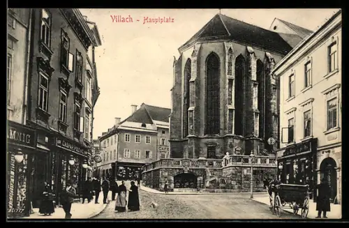 AK Villach, Hauptplatz mit Geschäften