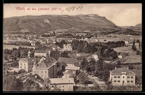 AK Villach, Panorama mit dem Dobratsch