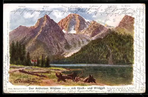 Künstler-AK F.A.C.M. Reisch: Olang-Antholz, Antholzer Wildsee mit Hoch- und Wildgall