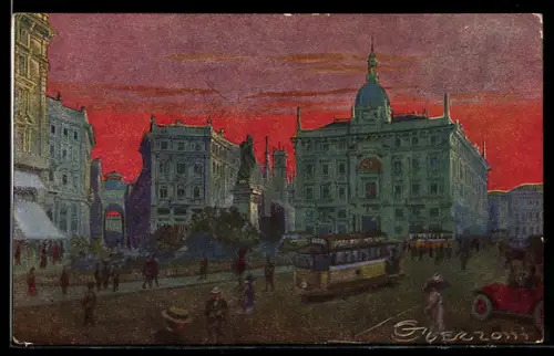 Künstler-AK G. Guerzoni: Milano, Piazza Cordusio