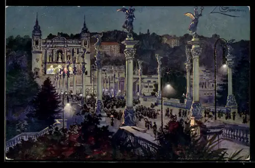 Künstler-AK G. Guerzoni: Torino, Esposizione Internazionale, Ponte e Fontana Monumentale