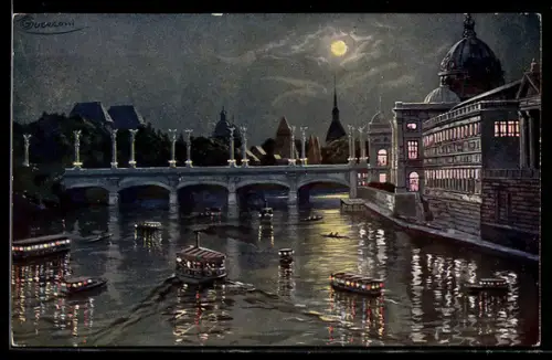 Künstler-AK G. Guerzoni: Torino, Esposizione Internazionale 1911, Ponte Monument e Padigl. della Germania