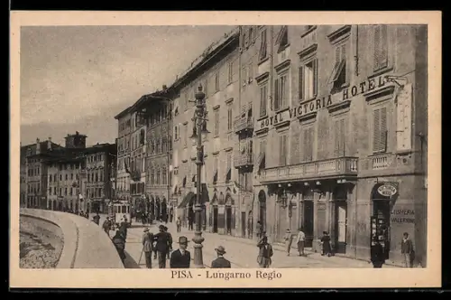 AK Pisa, Lungarno Regio, Strassenbahn
