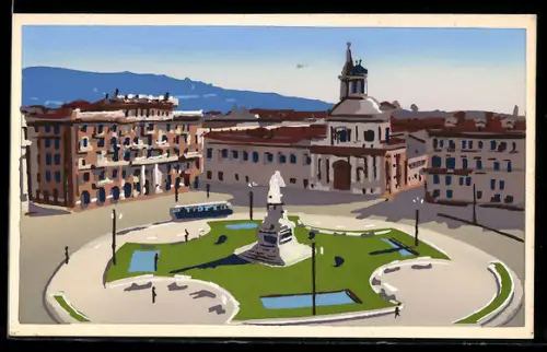Künstler-AK Handgemalt: Torino, Piazza Carlo Emanuele II., Schablonenmalerei