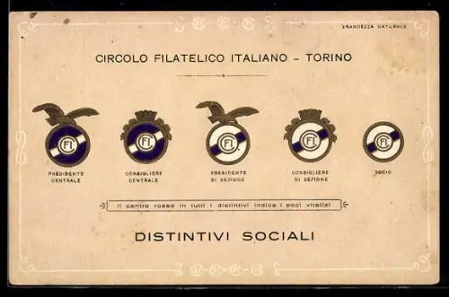AK Torino, Circolo Filatelico Italiano, Distintivi Sociali, Ausstellung