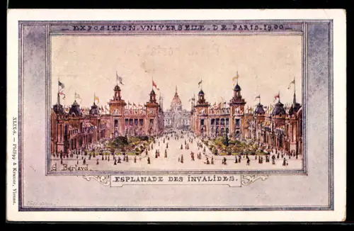 Lithographie Paris, Exposition universelle de 1900, Esplanade des Invalides