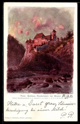 Künstler-AK F.A.C.M. Reisch: Bozen, Blick zum Schloss Runkelstein