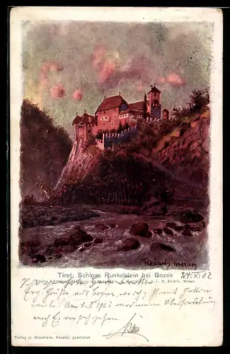 Künstler-AK F.A.C.M. Reisch: Bozen, Blick zum Schloss Runkelstein