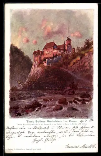 Künstler-AK F.A.C.M. Reisch: Bozen, Blick zum Schloss Runkelstein