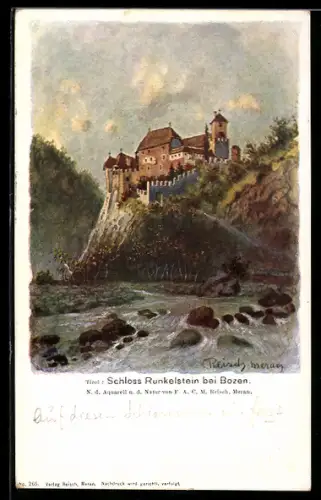 Künstler-AK F.A.C.M. Reisch: Bozen, Blick zum Schloss Runkelstein