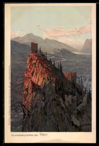 Künstler-AK Zeno Diemer: Arco, Sonnenaufgang vom Gebirge aus