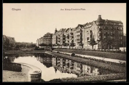 AK Glogau, Partie am König-Friedrich-Platz mit Parkanlage