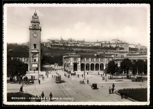 AK Bergamo, Pamorama e Torre ai Caduti, Strassenbahn