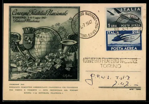 AK Torino, Convegno Filatelico nazionale 1947, Ausstellung