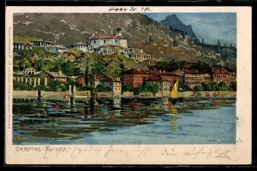 Künstler-AK Zeno Diemer: Gardone-Riviera, Häuser am Ufer des Gardasee