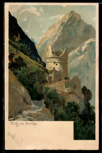 Künstler-Lithographie Zeno Diemer: Riva, Blick zur Bastion