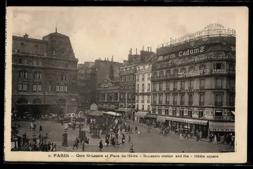 AK Paris, Gare St-Lazare et Place du Hâvre, Bahnhof