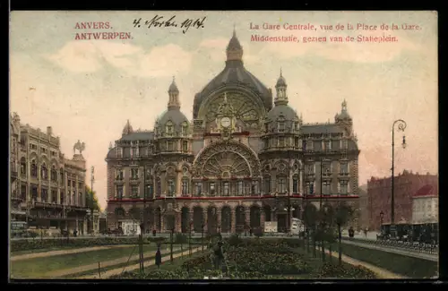 AK Anvers, La Gare Centrale, vue de la Place de la Gare, Bahnhof